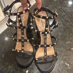 Valentino Black and Gold Studded Sandals